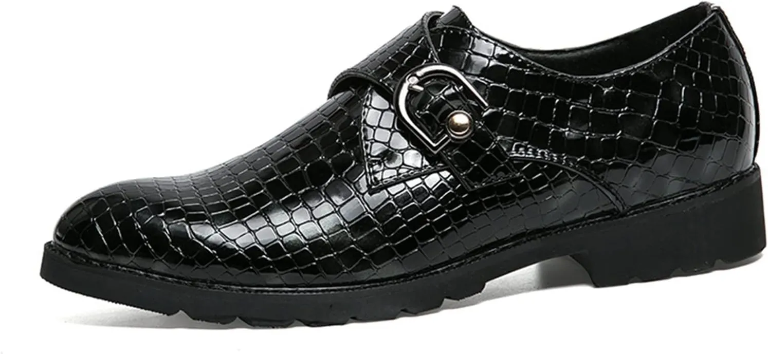 MCMUS Dress Shoes for Men Slip On Crocodile Embossed Monk Strap PU Leather Slip Resistant Anti-Slip Block Heel Low Top Rubber Sole Outdoor Suitable for Many Occasions