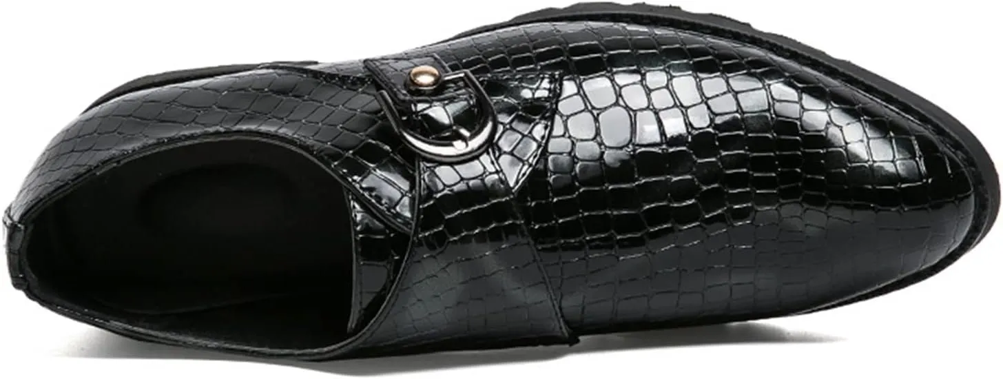 MCMUS Dress Shoes for Men Slip On Crocodile Embossed Monk Strap PU Leather Slip Resistant Anti-Slip Block Heel Low Top Rubber Sole Outdoor Suitable for Many Occasions