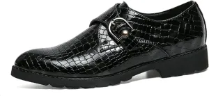 MCMUS Dress Shoes for Men Slip On Crocodile Embossed Monk Strap PU Leather Slip Resistant Anti-Slip Block Heel Low Top Rubber Sole Outdoor Suitable for Many Occasions