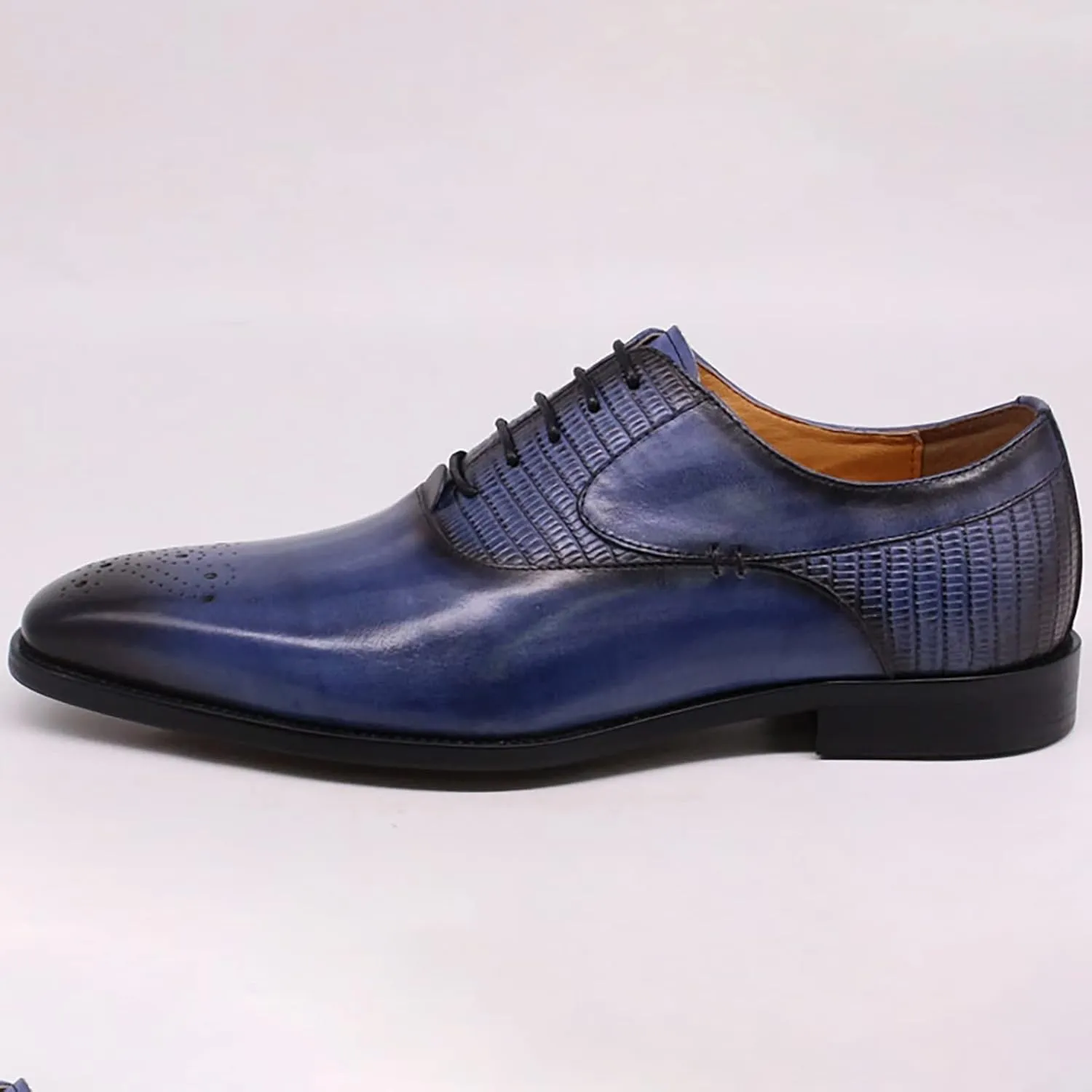Men Business Formal Dress Shoes Cowhide Wingtip Derbys Wedding Lace-Up Oxfords Pointed Toe Brogues,Blue-40
