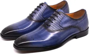 Men Business Formal Dress Shoes Cowhide Wingtip Derbys Wedding Lace-Up Oxfords Pointed Toe Brogues,Blue-40