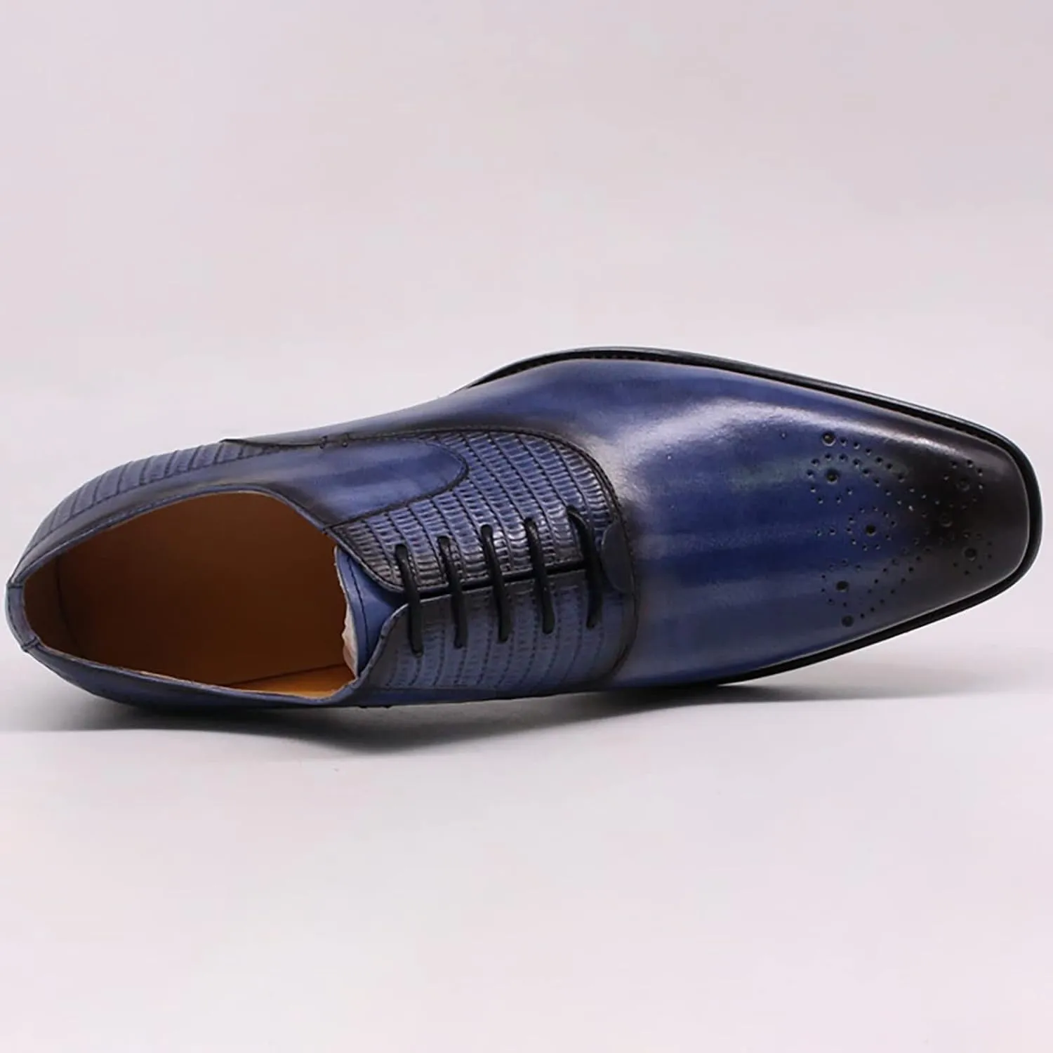 Men Business Formal Dress Shoes Cowhide Wingtip Derbys Wedding Lace-Up Oxfords Pointed Toe Brogues,Blue-40