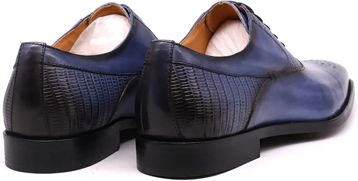 Men Business Formal Dress Shoes Cowhide Wingtip Derbys Wedding Lace-Up Oxfords Pointed Toe Brogues,Blue-40