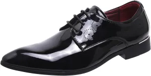 Men Fashion Dress Business Shoe Pointed Toe Floral Patent Leather Lace Up Oxford Black Brown Red Grey
