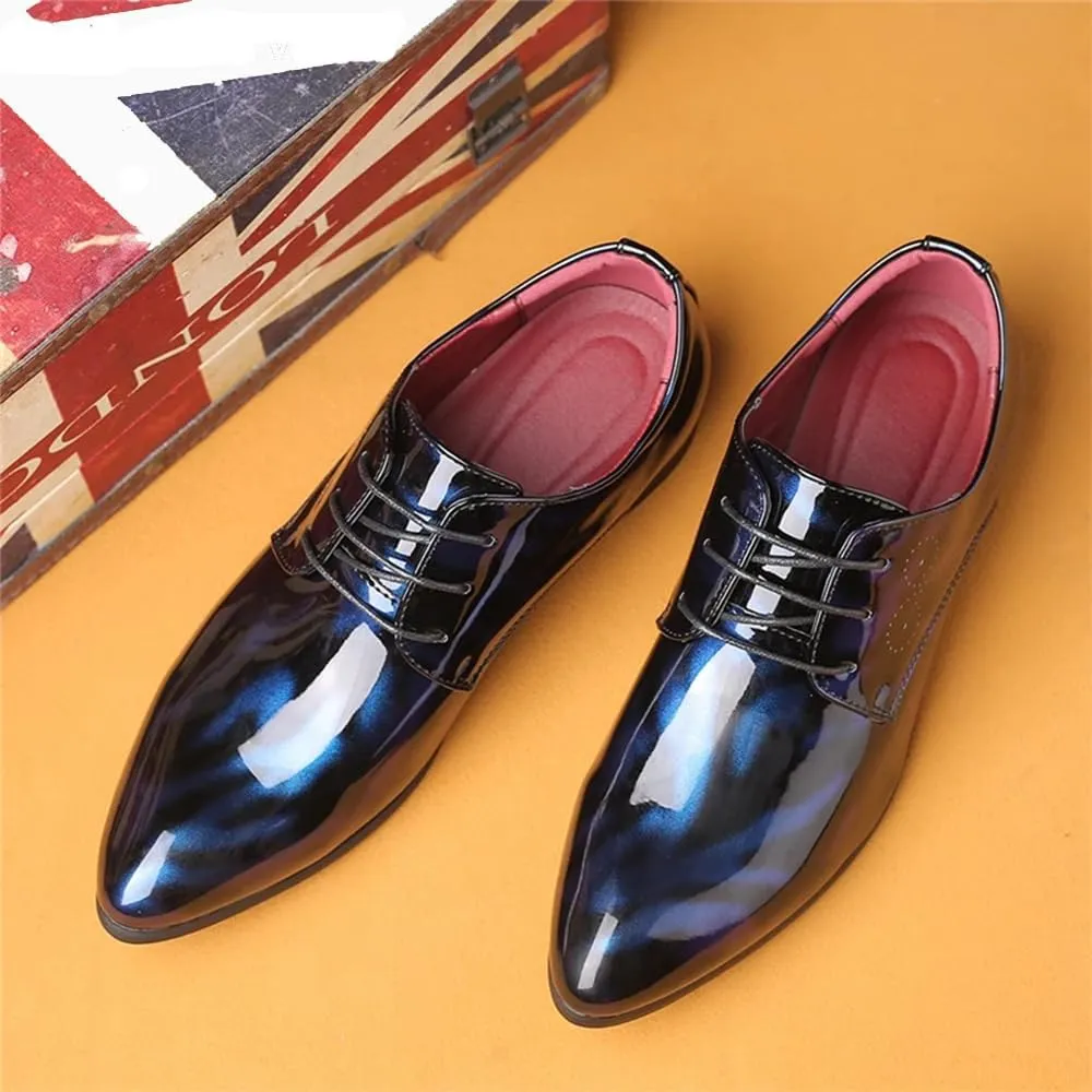 Men Fashion Dress Business Shoe Pointed Toe Floral Patent Leather Lace Up Oxford Black Brown Red Grey