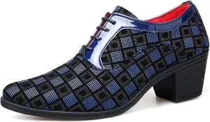 Men Fashion Dress Business Shoe Pointed Toe Floral Patent Leather Lace Up Oxford Black Red Blue