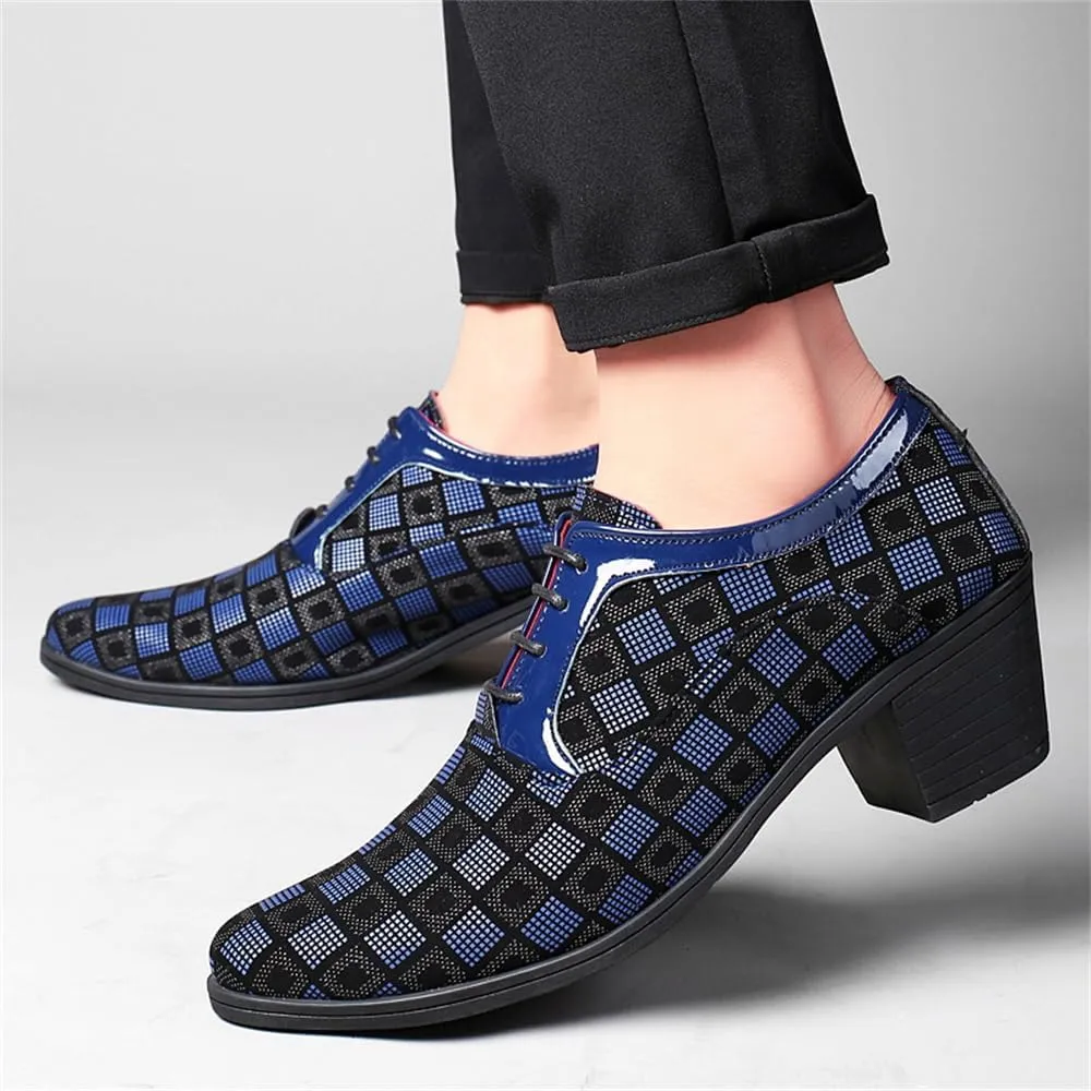 Men Fashion Dress Business Shoe Pointed Toe Floral Patent Leather Lace Up Oxford Black Red Blue