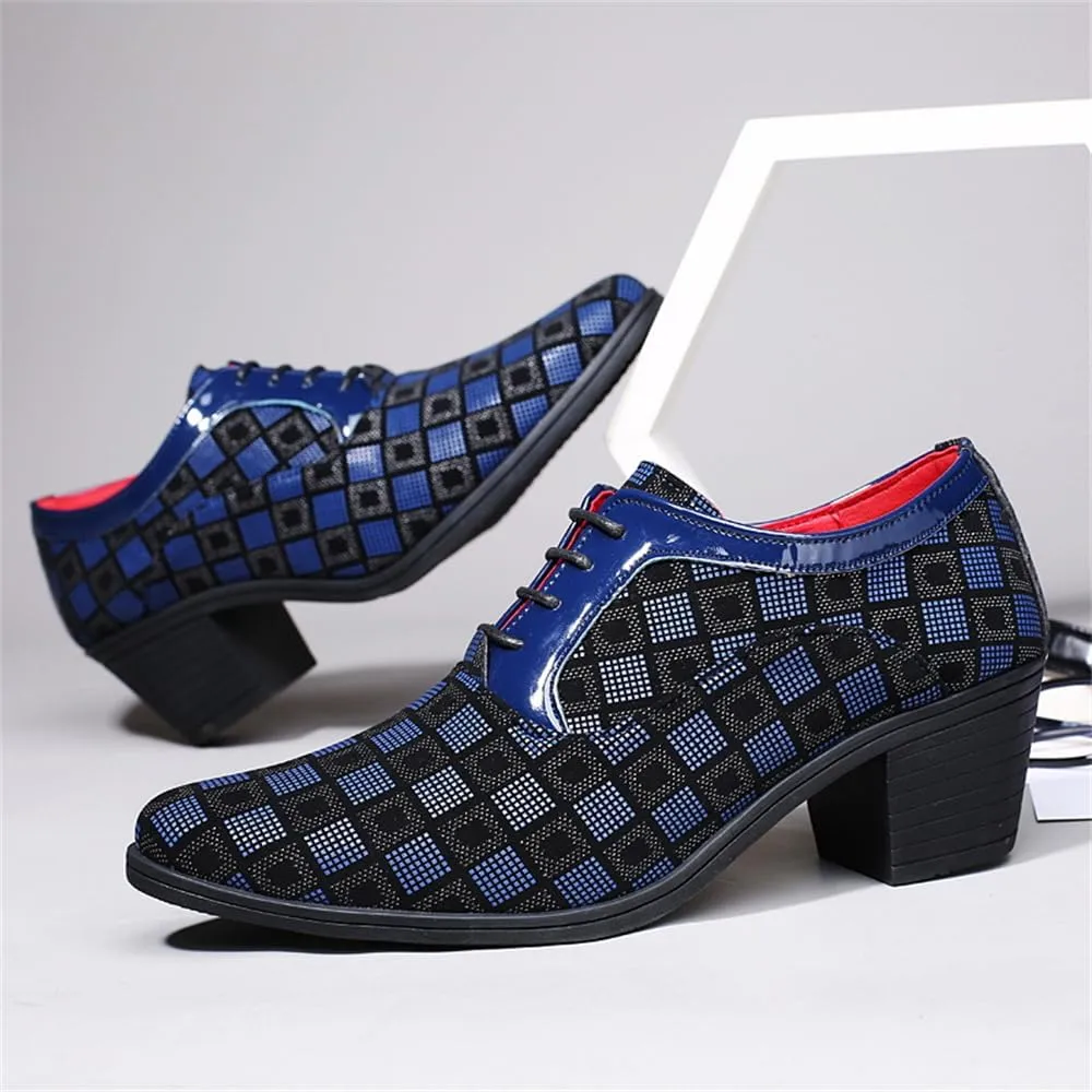 Men Fashion Dress Business Shoe Pointed Toe Floral Patent Leather Lace Up Oxford Black Red Blue