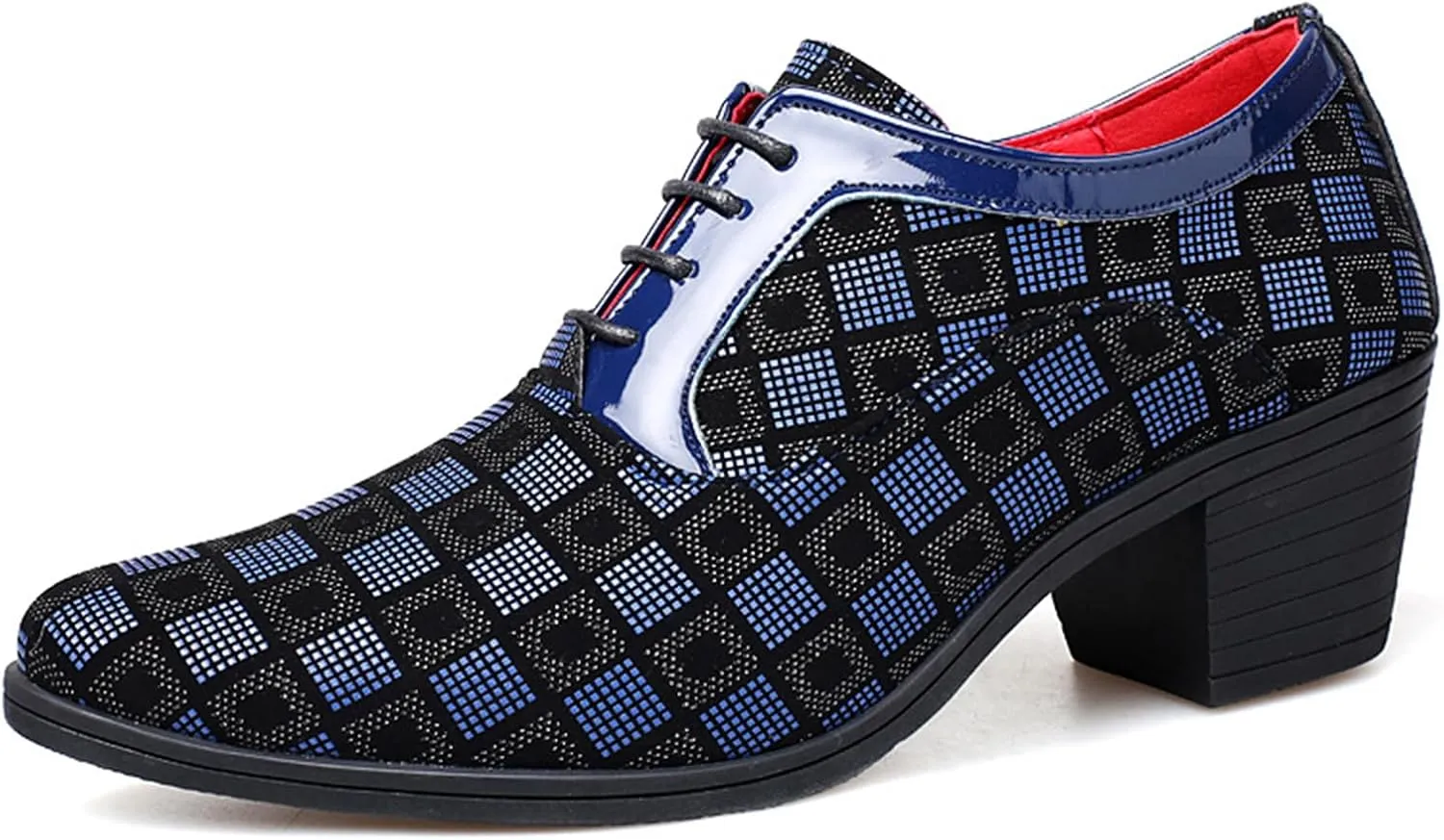 Men Fashion Dress Business Shoe Pointed Toe Floral Patent Leather Lace Up Oxford Black Red Blue