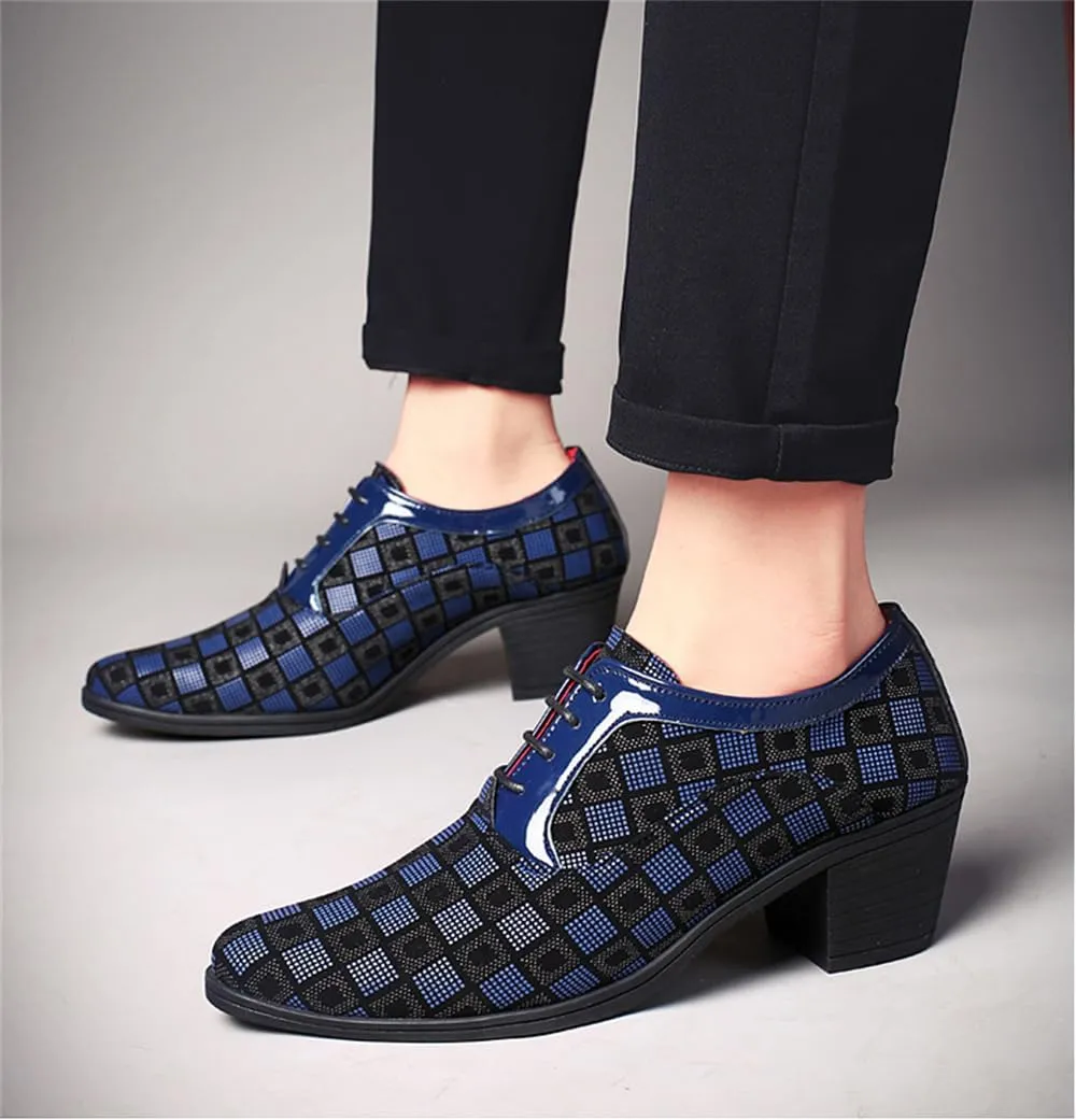 Men Fashion Dress Business Shoe Pointed Toe Floral Patent Leather Lace Up Oxford Black Red Blue