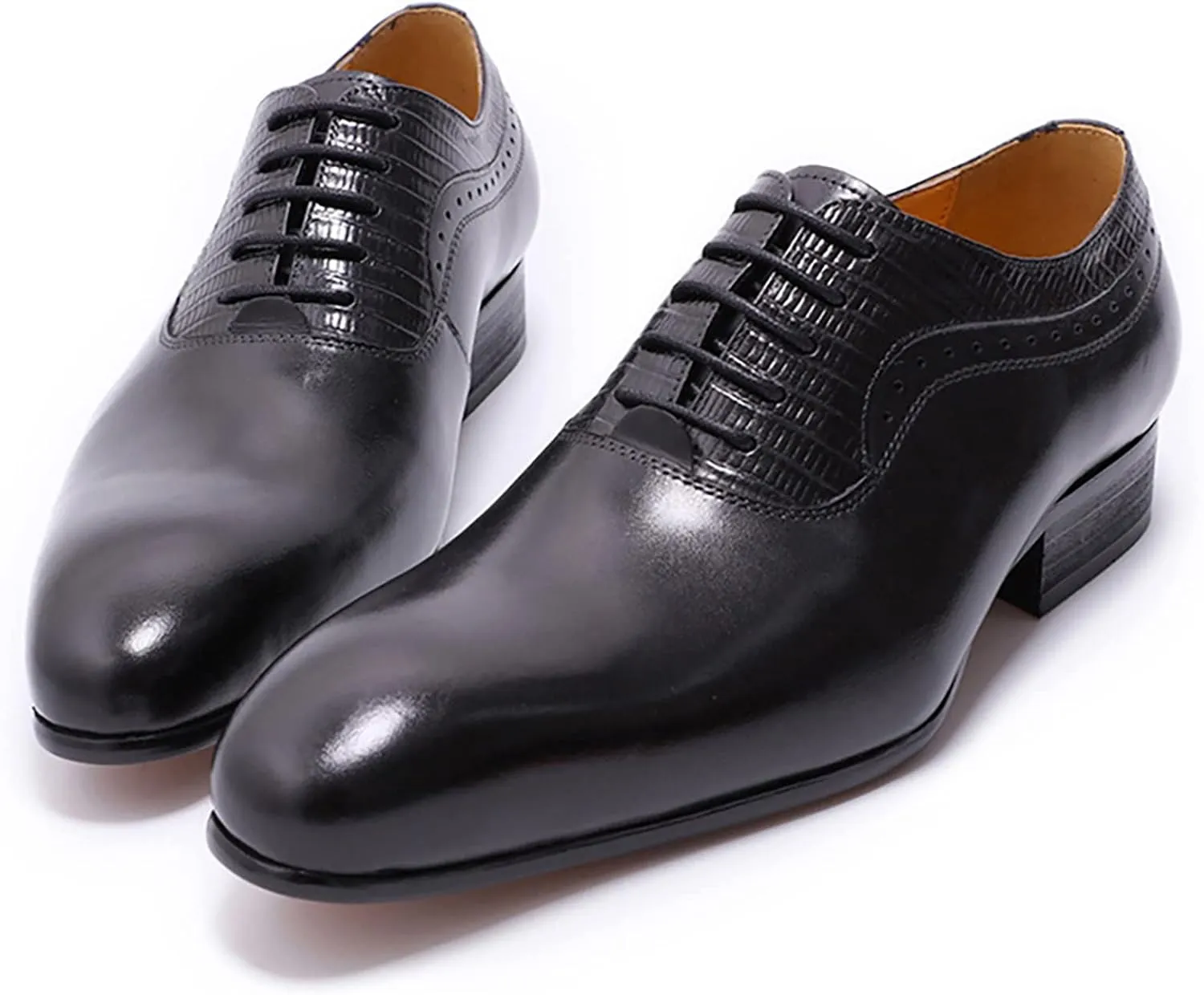Men Wedding Formal Lace-Up Oxfords Cowhide Wingtip Derbys Pointed Toe Brogues Business Casual Dress Shoes,Black-47
