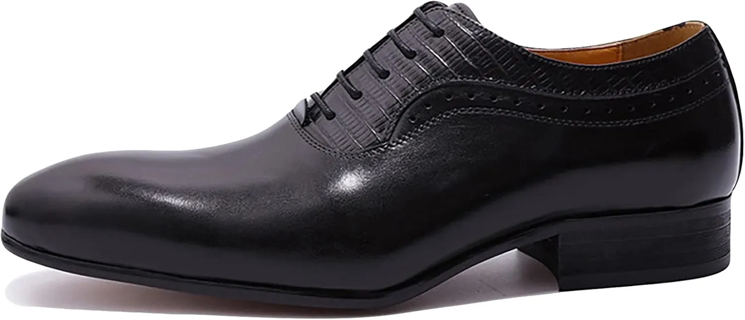 Men Wedding Formal Lace-Up Oxfords Cowhide Wingtip Derbys Pointed Toe Brogues Business Casual Dress Shoes,Black-47