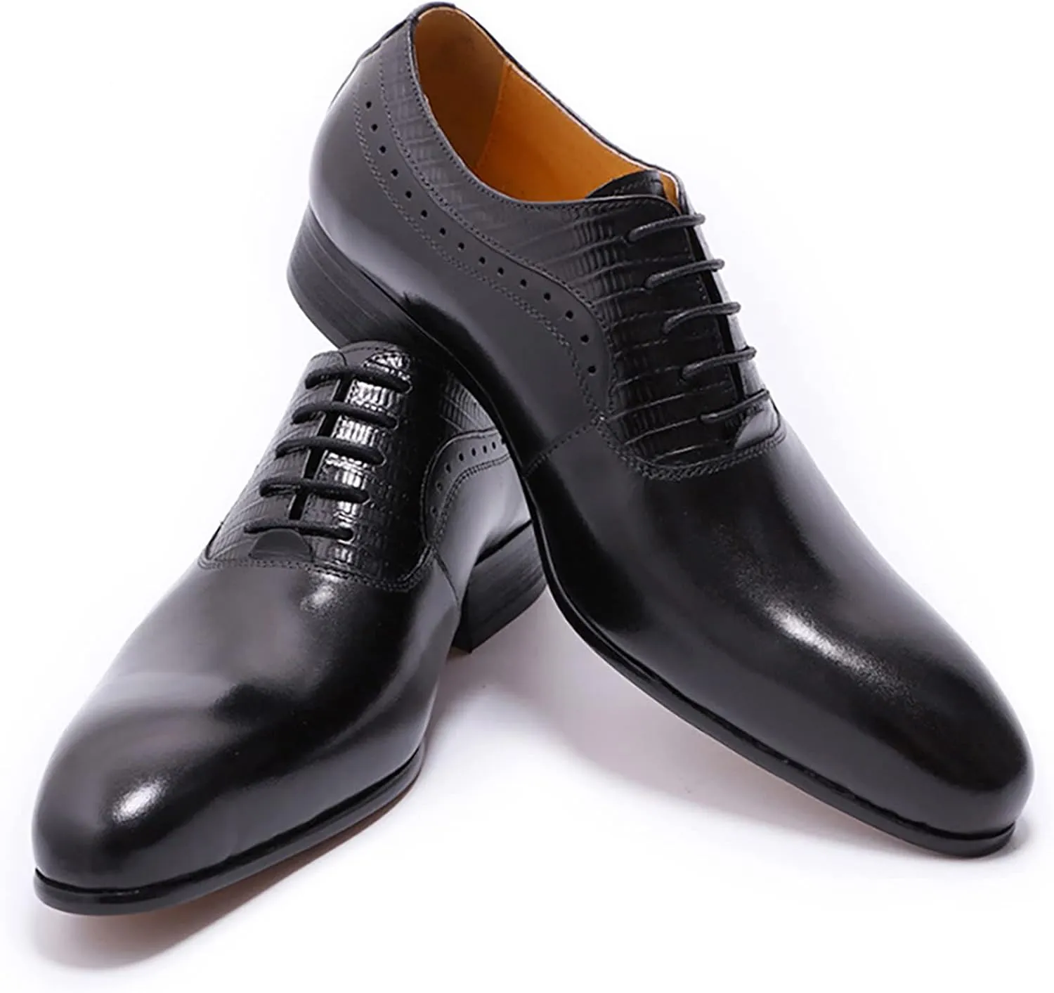 Men Wedding Formal Lace-Up Oxfords Cowhide Wingtip Derbys Pointed Toe Brogues Business Casual Dress Shoes,Black-47