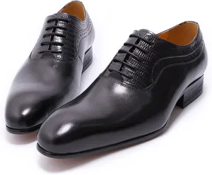 Men Wedding Formal Lace-Up Oxfords Cowhide Wingtip Derbys Pointed Toe Brogues Business Casual Dress Shoes,Black-47