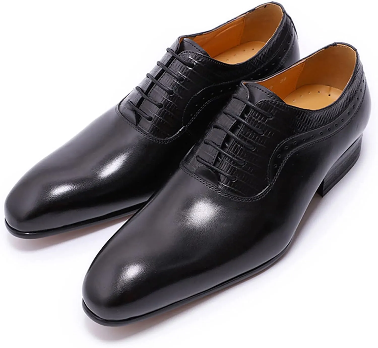 Men Wedding Formal Lace-Up Oxfords Cowhide Wingtip Derbys Pointed Toe Brogues Business Casual Dress Shoes,Black-47