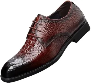 Men's Alligator Crocodile Print Oxfords Fashion Lace Up Dress Shoes Genuine Leather Business Brogue Handmade Formal Shoe for Men