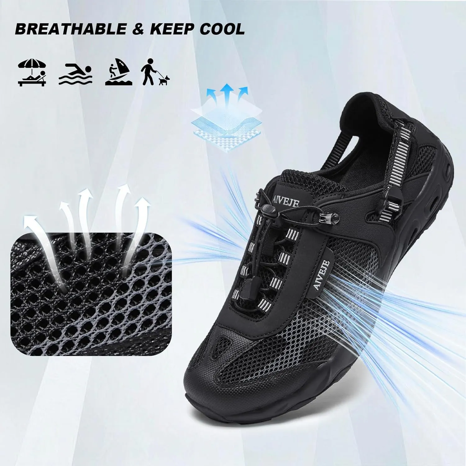 Men’s Amphibious Water Shoes - Summer Hiking Athletic Water Sandals Closed Toe Aqua Sneakers