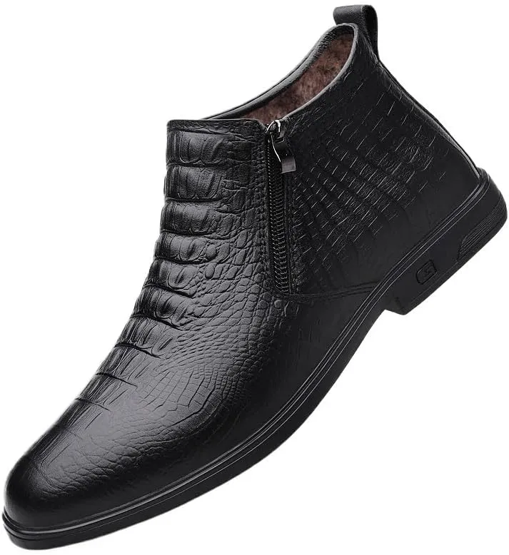 Men's Ankle Boots Block Heel Non Slip Wearable Leather Crocodile Print Double Side Zip Vintage Stylish