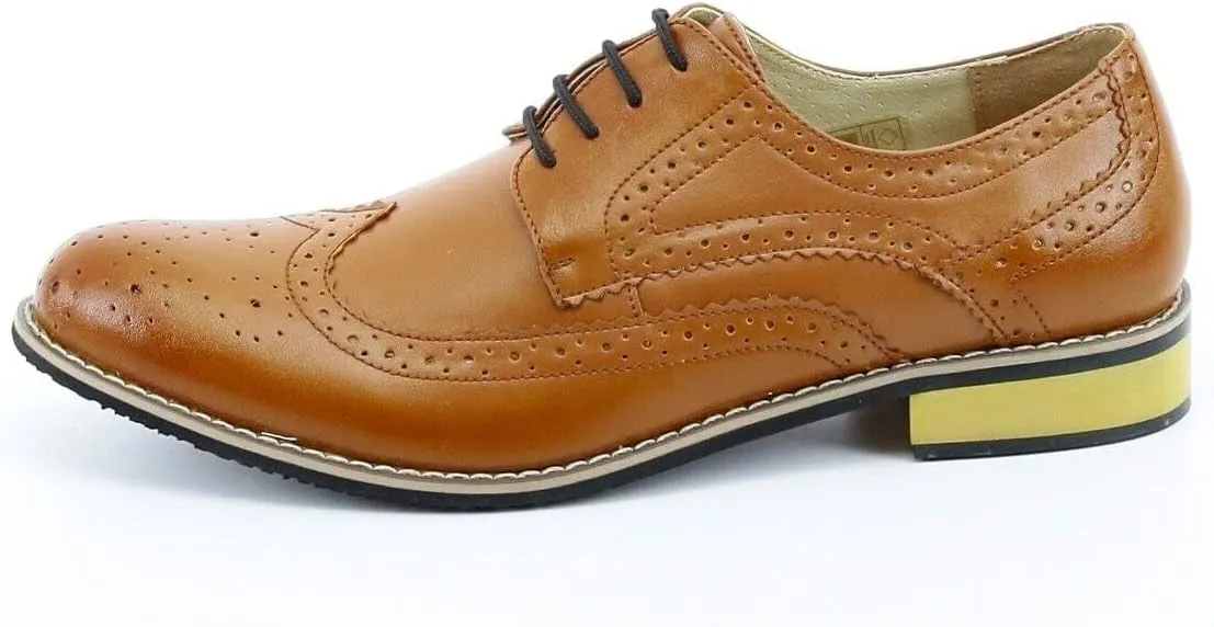 Mens Boys Lace Up Dress Shoes Brogue Father Son Formal Footwear
