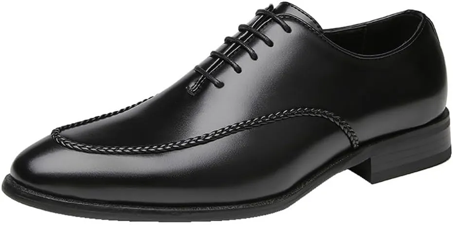 Men's Brogue Business Oxford Shoes Classic Leather Round Toe Lace Up Wedding Formal Dress Shoes