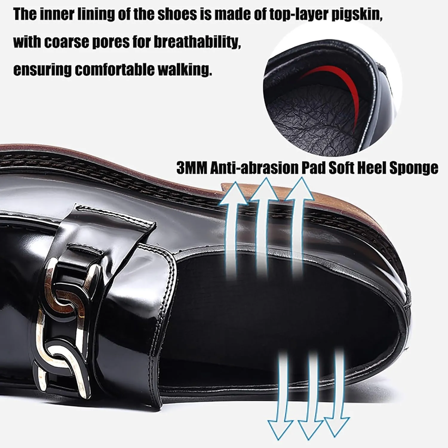 Men's Business Casual Glossy Cowhide Shoe Non-Slip Sole for Office Wedding and Formal Events