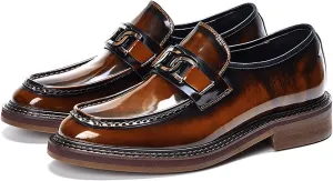 Men's Business Casual Glossy Cowhide Shoe Non-Slip Sole for Office Wedding and Formal Events