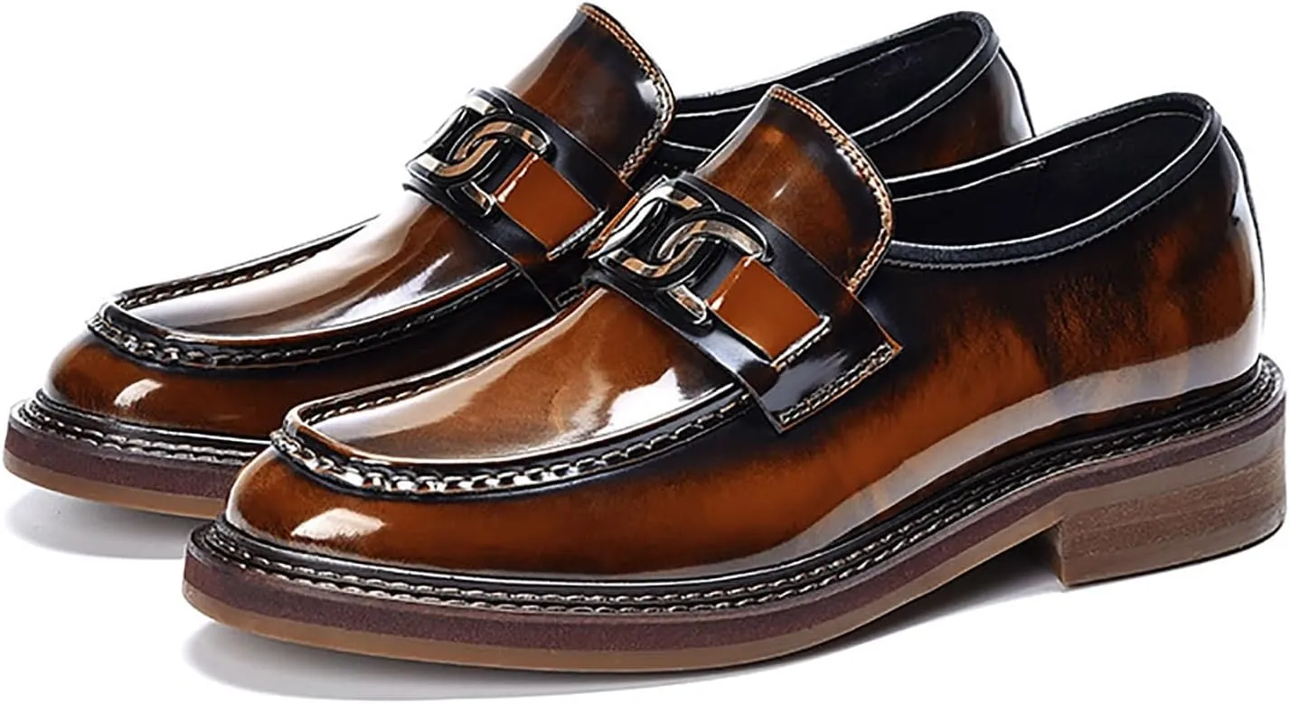 Men's Business Casual Glossy Cowhide Shoe Non-Slip Sole for Office Wedding and Formal Events
