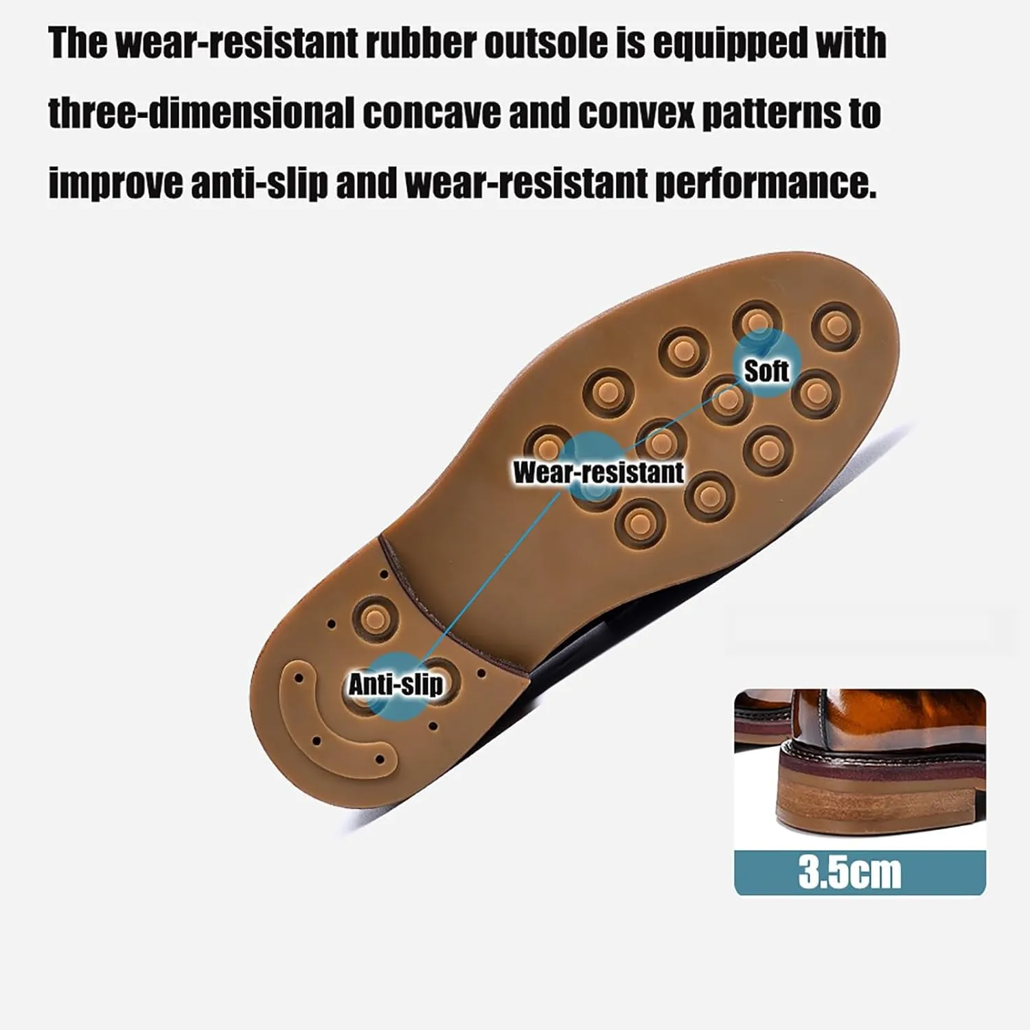 Men's Business Casual Glossy Cowhide Shoe Non-Slip Sole for Office Wedding and Formal Events