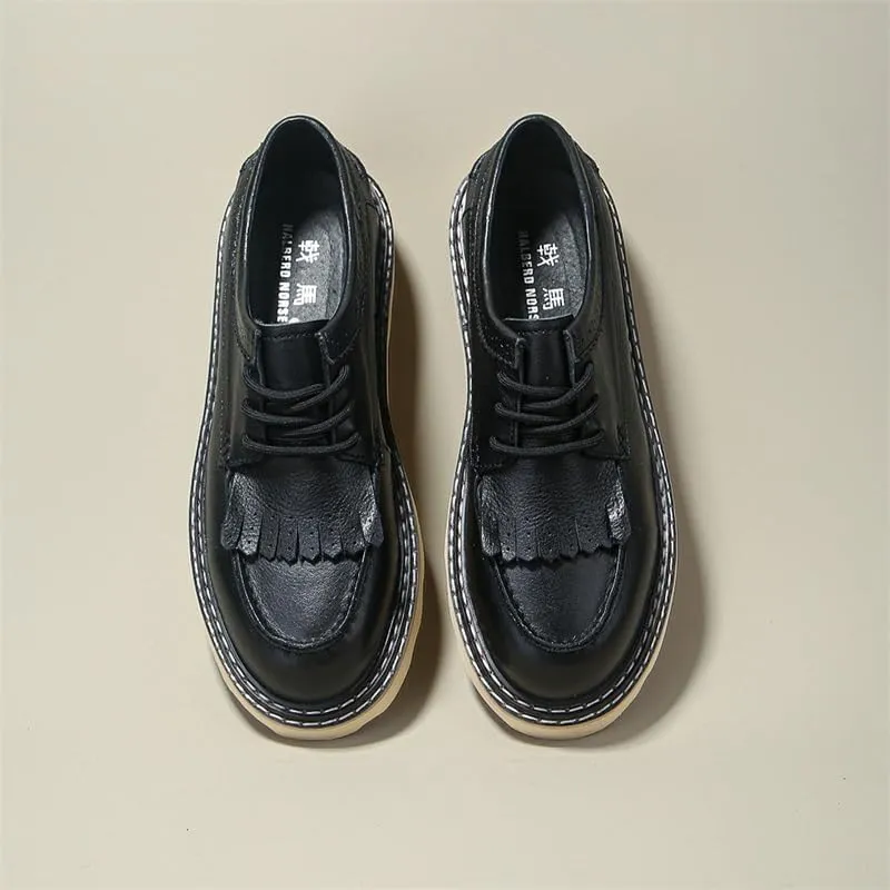 Men's Casual Vintage Tassel Design Shiny Lace-up Loafers Suitable for Weddings and Parties Low-top Oxford Shoes Versatile and Loose