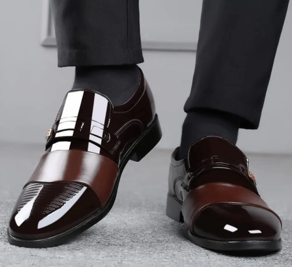 Men's Classic Business Dress Shoes, Oxford Work Formal Shoes, Patent Leather Slip-On Loafers Wedding Dress Shoes