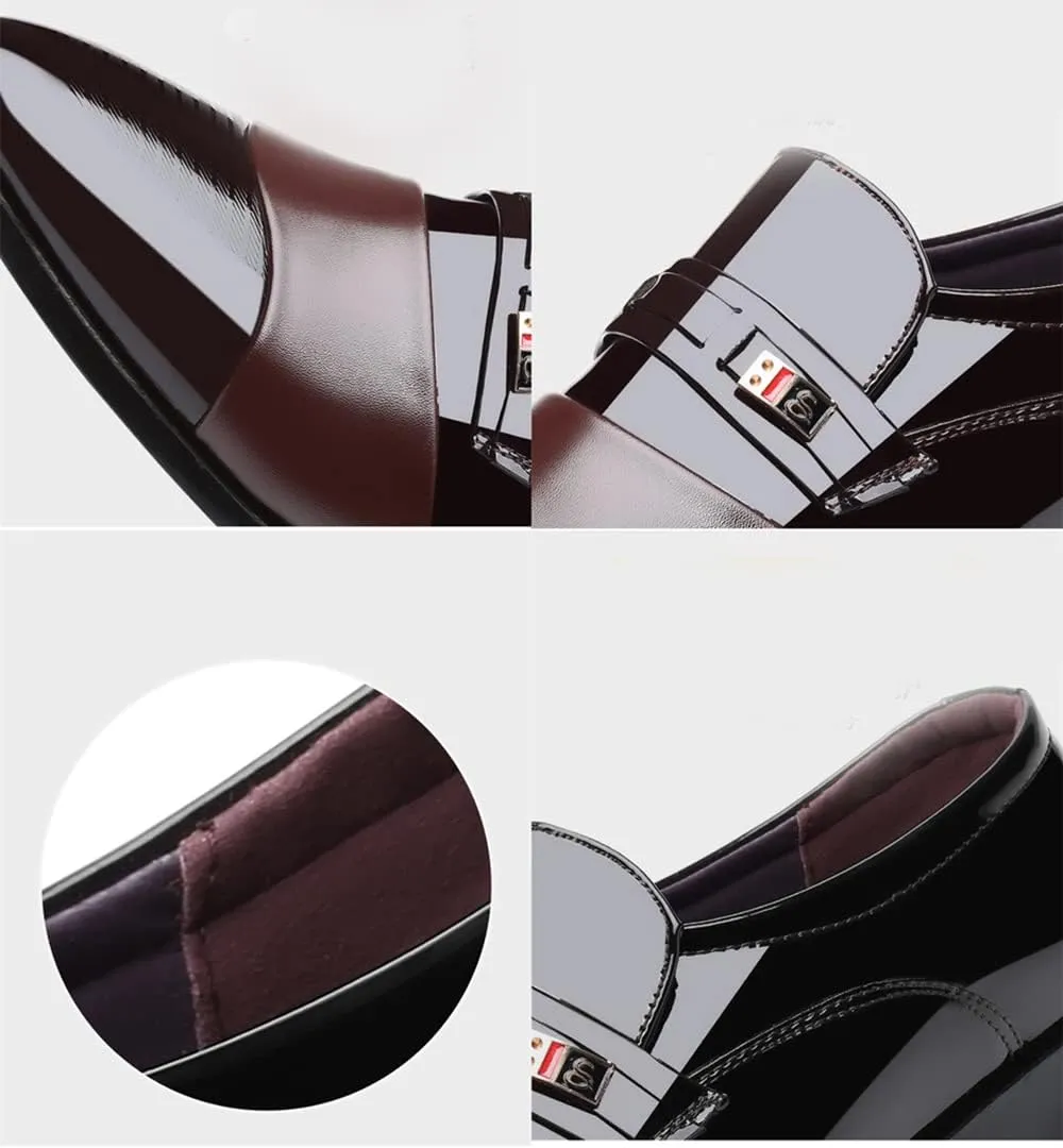 Men's Classic Business Dress Shoes, Oxford Work Formal Shoes, Patent Leather Slip-On Loafers Wedding Dress Shoes