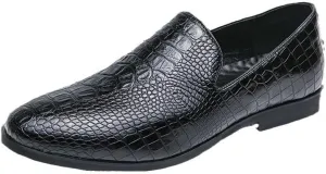Men's Classic Casual Loafers, Slip-On Crocodile Moccasin Flats, Fashion Black Leather Driving Shoes, Wedding Formal Footwear for Men