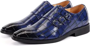 Men's Classic Patent Leather Double Monk Mouth Cap Toe Formal Business Loafers Vintage Casual Comfortable Non-Slip Wedding Formal Shoes