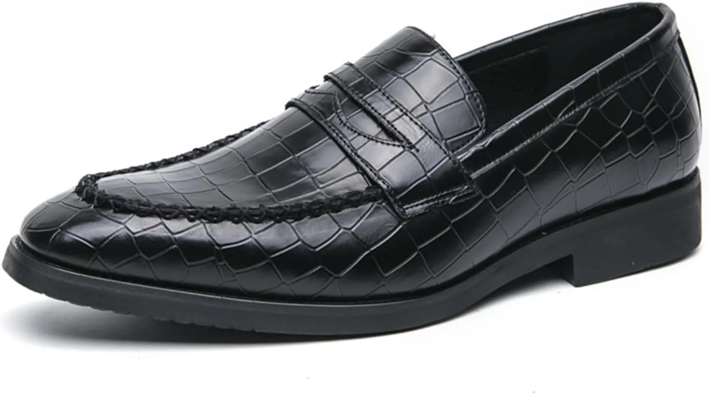 Men's Classic Penny Loafers Leather Slip-On Dress Shoes Crocodile Pattern Fashion Casual Party Formal Shoes