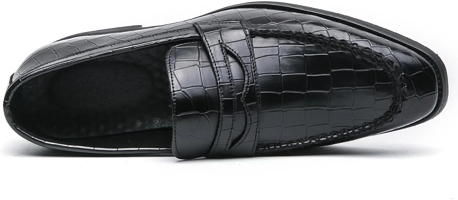 Men's Classic Penny Loafers Leather Slip-On Dress Shoes Crocodile Pattern Fashion Casual Party Formal Shoes