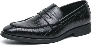 Men's Classic Penny Loafers Leather Slip-On Dress Shoes Crocodile Pattern Fashion Casual Party Formal Shoes