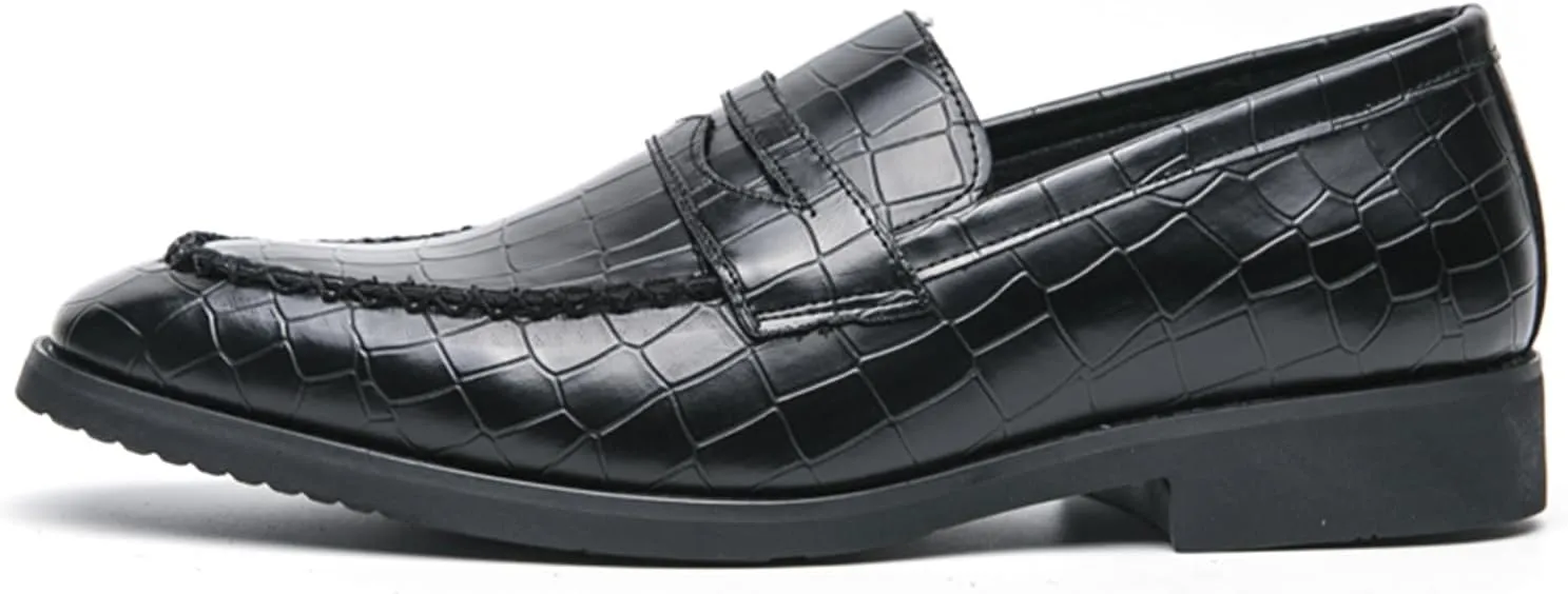 Men's Classic Penny Loafers Leather Slip-On Dress Shoes Crocodile Pattern Fashion Casual Party Formal Shoes