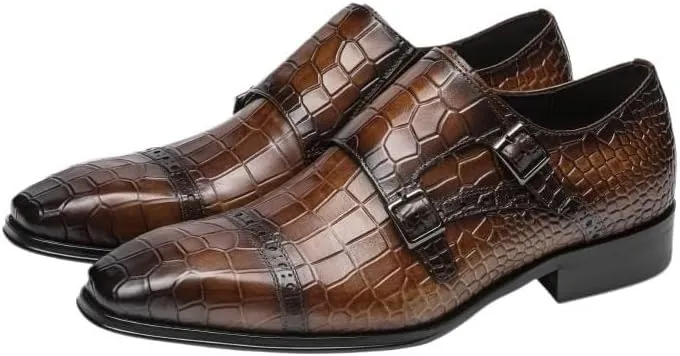 Men's Comfortable Dress Shoes Genuine Leather Business Men's Shoes with Crocodile Pattern Formal Shoes Cowhide Square Toe Suit Shoes Shoes Monk Shoes Anti-Slip Low Top Non Slip Prom