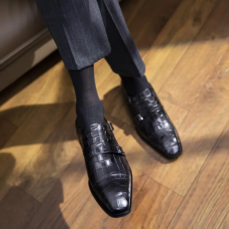 Men's Comfortable Dress Shoes Genuine Leather Business Men's Shoes with Crocodile Pattern Formal Shoes Cowhide Square Toe Suit Shoes Shoes Monk Shoes Anti-Slip Low Top Non Slip Prom