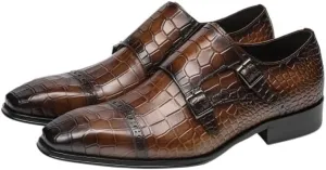 Men's Comfortable Dress Shoes Genuine Leather Business Men's Shoes with Crocodile Pattern Formal Shoes Cowhide Square Toe Suit Shoes Shoes Monk Shoes Anti-Slip Low Top Non Slip Prom