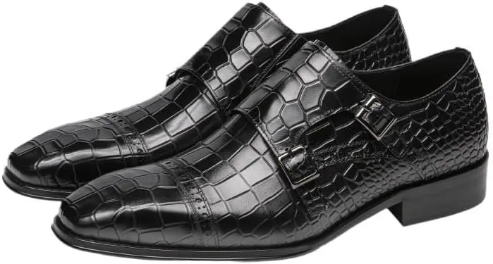 Men's Comfortable Dress Shoes Genuine Leather Business Men's Shoes with Crocodile Pattern Formal Shoes Cowhide Square Toe Suit Shoes Shoes Monk Shoes Anti-Slip Low Top Non Slip Prom