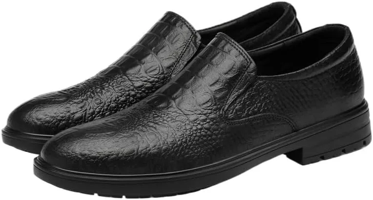 Men's Cowhide Pointed Toe Flat Formal Wear Loafers Retro Fashion Lugsole Non-Slip Elastic Low Heel Business Formal Leather Shoes Suitable for Office Wedding Leisure