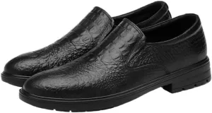Men's Cowhide Pointed Toe Flat Formal Wear Loafers Retro Fashion Lugsole Non-Slip Elastic Low Heel Business Formal Leather Shoes Suitable for Office Wedding Leisure
