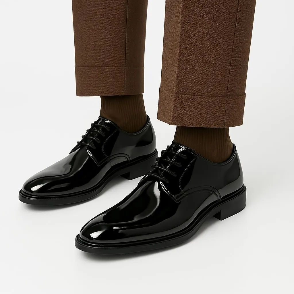 Mens Dress Shoes Classic Formal Oxfords Faux Patent Leather Shoe Lace-up Tuxedo Dress Shoes for Business Wedding Suit Black