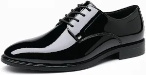 Mens Dress Shoes Classic Formal Oxfords Faux Patent Leather Shoe Lace-up Tuxedo Dress Shoes for Business Wedding Suit Black