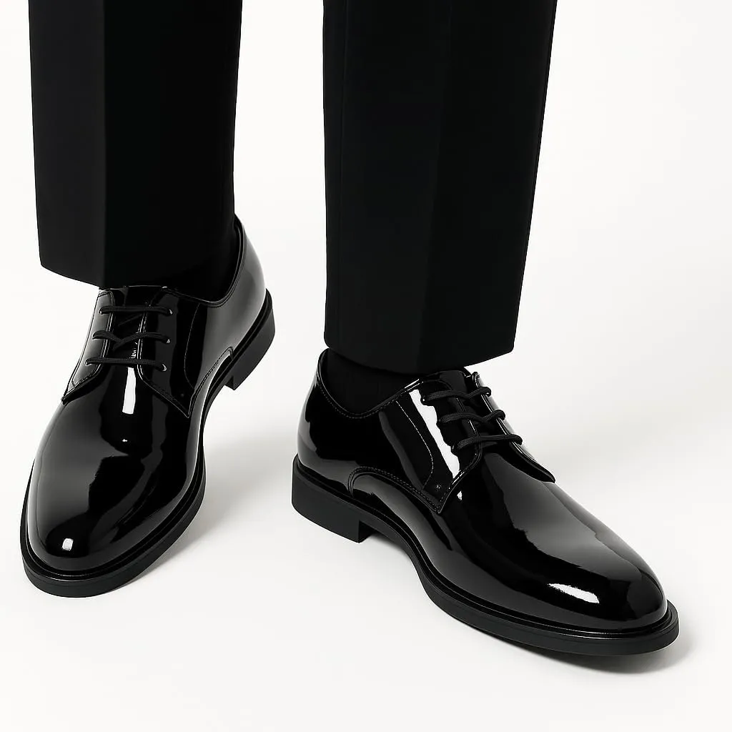 Mens Dress Shoes Classic Formal Oxfords Faux Patent Leather Shoe Lace-up Tuxedo Dress Shoes for Business Wedding Suit Black
