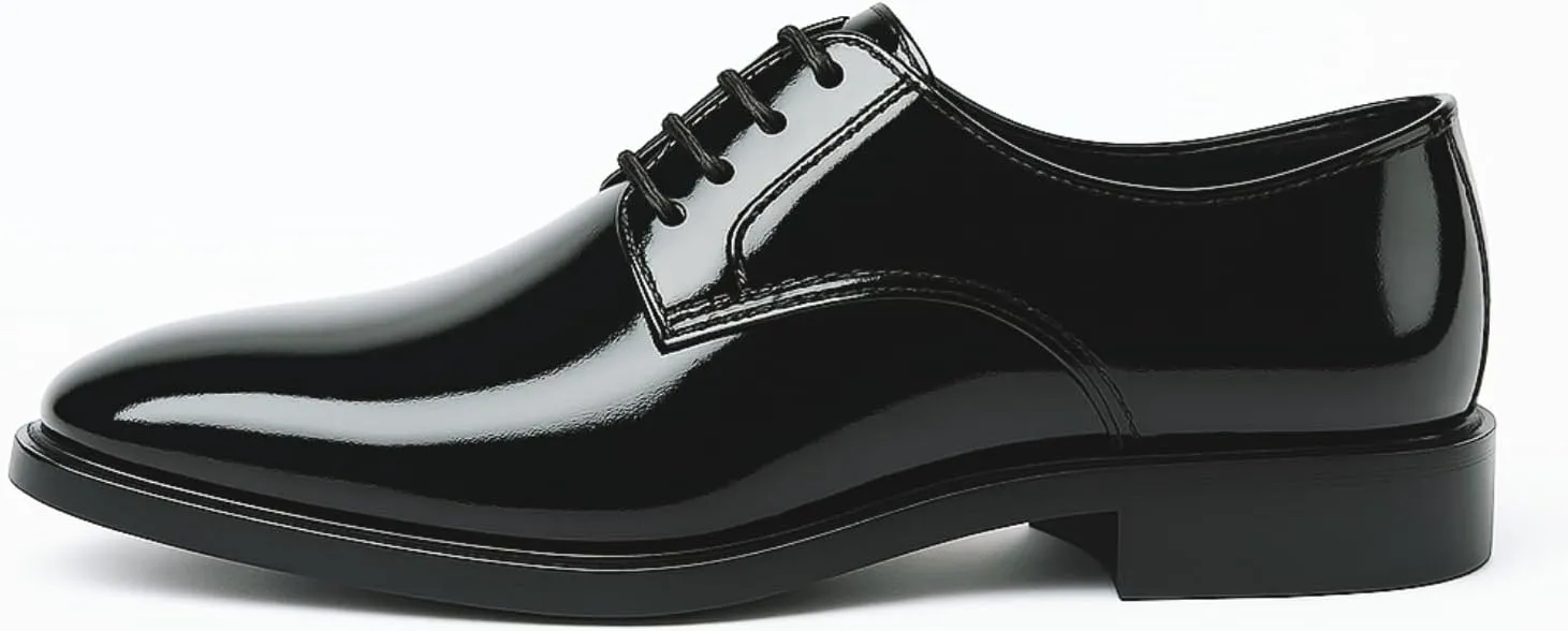 Mens Dress Shoes Classic Formal Oxfords Faux Patent Leather Shoe Lace-up Tuxedo Dress Shoes for Business Wedding Suit Black