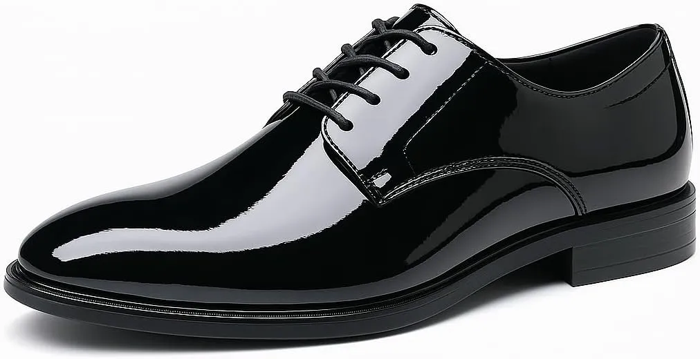 Mens Dress Shoes Classic Formal Oxfords Faux Patent Leather Shoe Lace-up Tuxedo Dress Shoes for Business Wedding Suit Black