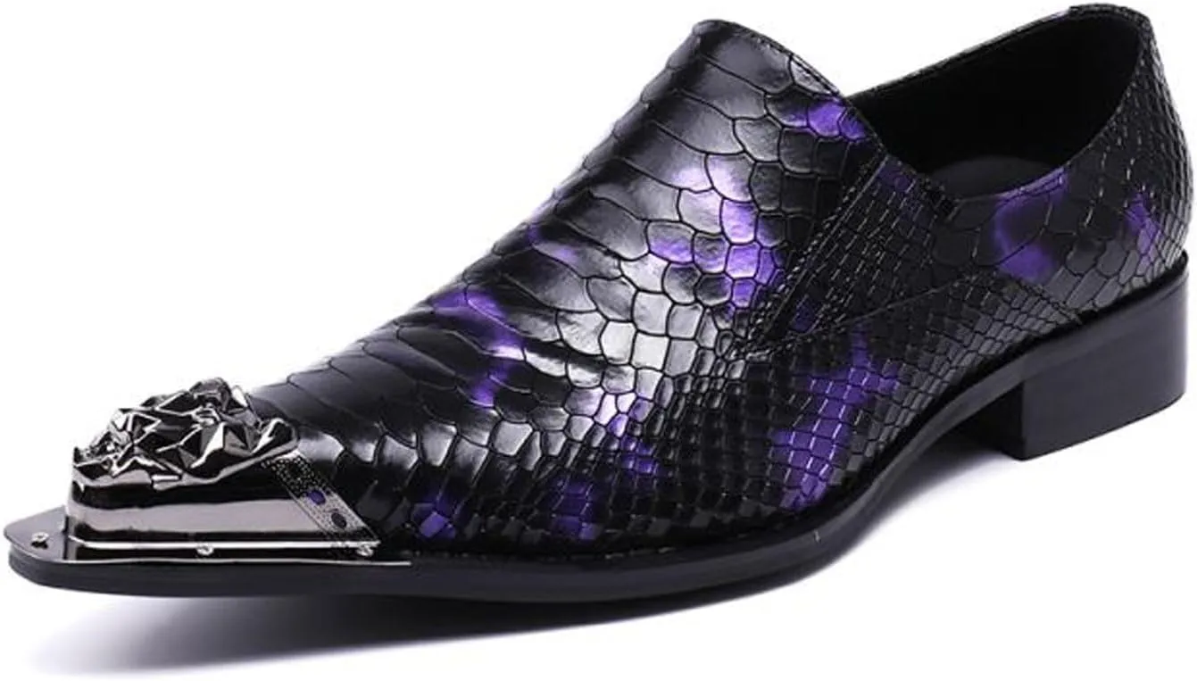 Mens Dress Shoes, Cowhide Shoes Genuine Leather Large Size Low Top Metal Pointed Toe Overshoes Breathable Suit Shoes Casual Shoes