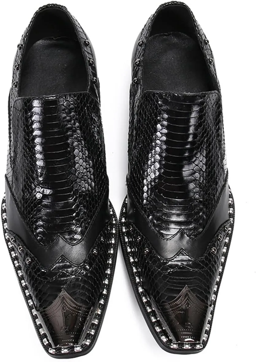 Mens Dress Shoes, Loafers Cowhide Shoes Genuine Leather Large Size Low Top Metal Toe Slip-Ons Breathable Wedding Shoes Casual Shoes